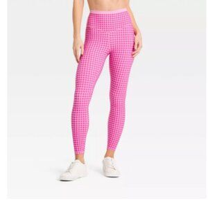 Women's High-Rise Piped 7/8 Leggings - JoyLab   Pink Gingham  Large